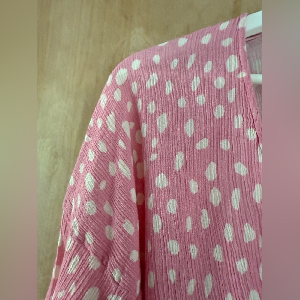 Anthropologie Pink Polka Dot Tie-Front Blouse - Picture 12 of 15